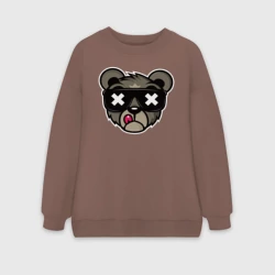 Женский свитшот oversize без начеса хлопок Мишка в очках