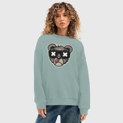 Женский свитшот oversize без начеса хлопок Мишка в очках - фото 2