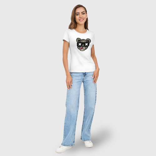 Женская футболка хлопок Slim Мишка в очках, цвет белый - фото 5