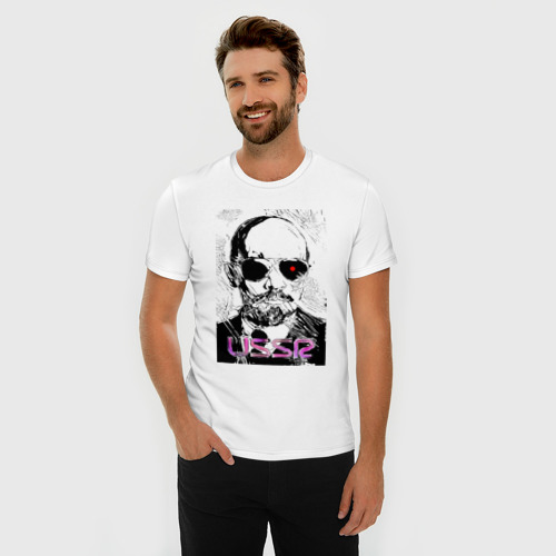 Мужская футболка хлопок Slim с принтом Ленин Владимир Ильич USSR, фото на моделе #1