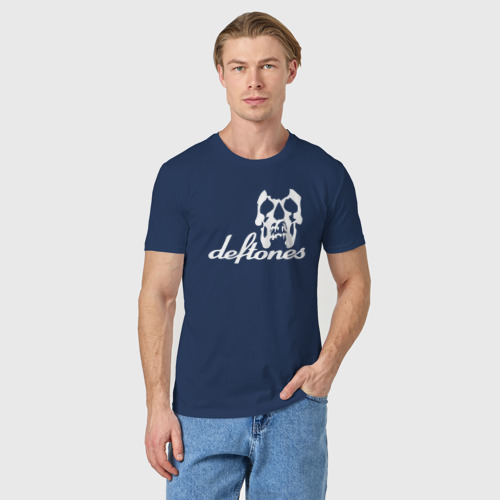 Мужская футболка хлопок Deftones череп, цвет темно-синий - фото 3