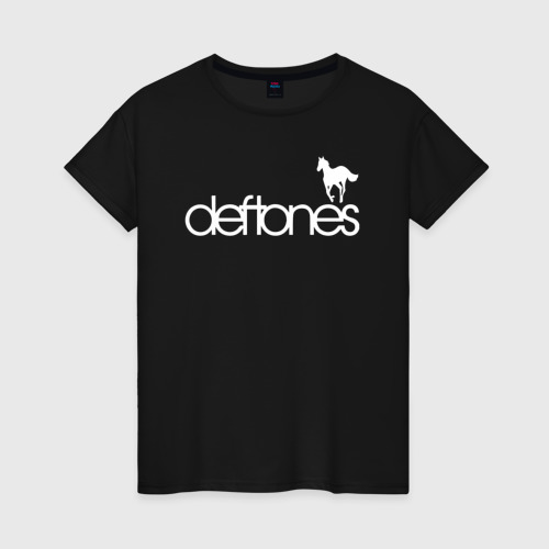 Женская футболка хлопок Deftones лошадь, цвет черный