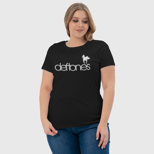 Женская футболка хлопок Deftones лошадь, цвет черный - фото 6