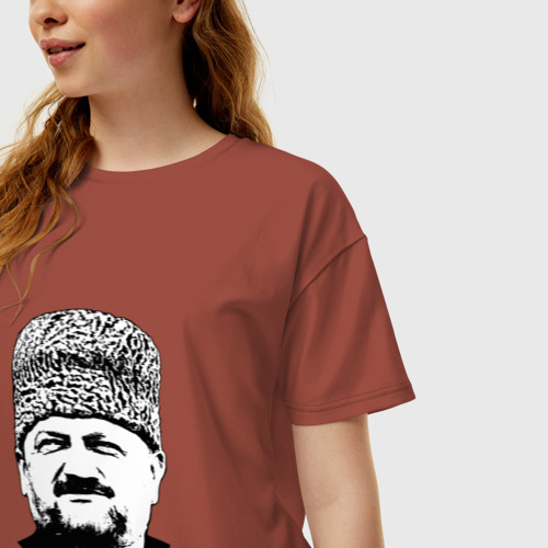 Женская футболка хлопок Oversize Ахмат-Хаджи Кадыров, цвет кирпичный - фото 3