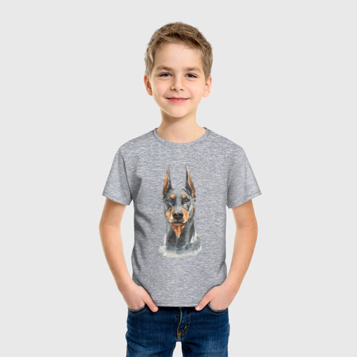 Детская футболка хлопок с принтом Любителям доберманов, фото на моделе #1
