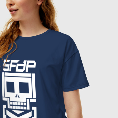 Женская футболка хлопок Oversize 5FDP AfterLife logo, цвет темно-синий - фото 3