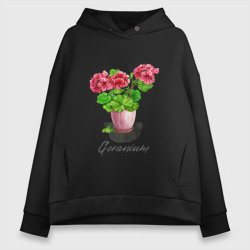 Женское худи Oversize хлопок Герань в горшке Пеларгония Geranium