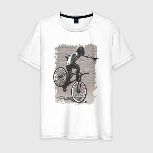 Мужская футболка из хлопка с принтом Bike punk girl fix, вид спереди №1