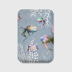 Картхолдер Magsafe магнитный Разноцветные акварельные рыбки и белые водоросли