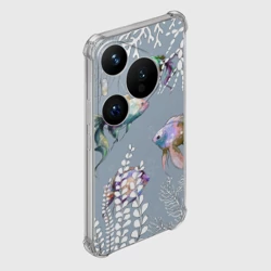 Чехол для Huawei Pura 70 Pro Разноцветные акварельные рыбки и белые водоросли - фото 2