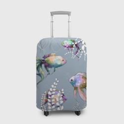 Чехол для чемодана 3D Разноцветные акварельные рыбки и белые водоросли