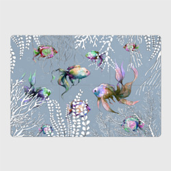 Магнитный плакат 3Х2 Разноцветные акварельные рыбки и белые водоросли