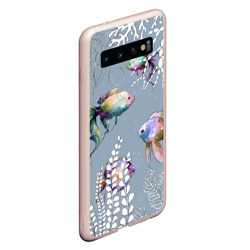 Чехол для Samsung Galaxy S10 Разноцветные акварельные рыбки и белые водоросли - фото 2