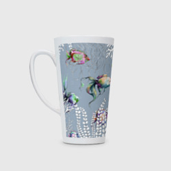 Кружка Латте Разноцветные акварельные рыбки и белые водоросли