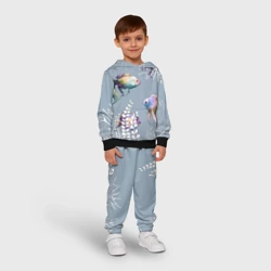 Детский костюм с толстовкой 3D Разноцветные акварельные рыбки и белые водоросли - фото 2