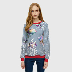 Женский свитшот 3D Разноцветные акварельные рыбки и белые водоросли - фото 2