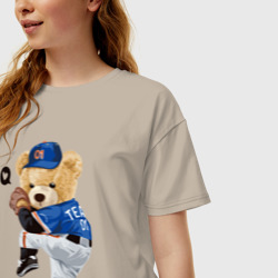 Женская футболка хлопок Oversize Мишка бейсболист - фото 2