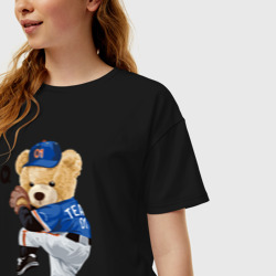 Женская футболка хлопок Oversize Мишка бейсболист - фото 2