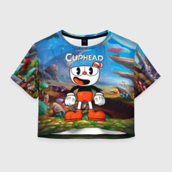 Женская футболка Crop-top 3D Cuphead Красная чашечка