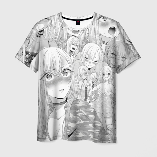 Мужская футболка с принтом Марин Китагава - фарфоровая кукла pattern, вид спереди №1