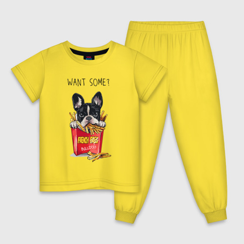 Детская пижама хлопок Бульдог в картошке Фри, цвет желтый