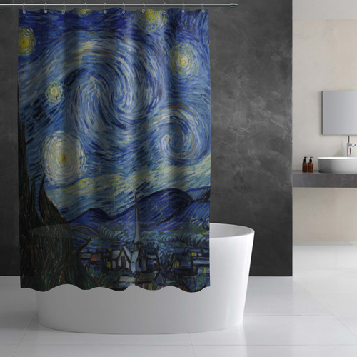 Штора 3D для ванной Звездная ночь Ван Гога - фото 2