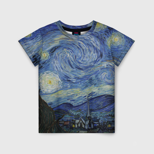 Детская футболка 3D с принтом Звездная ночь Ван Гога, вид спереди #2