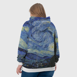 Толстовка с принтом Звездная ночь Ван Гога для женщины, вид на модели сзади №3. Цвет основы: белый