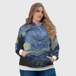 Толстовка с принтом Звездная ночь Ван Гога для женщины, вид на модели спереди №4. Цвет основы: белый