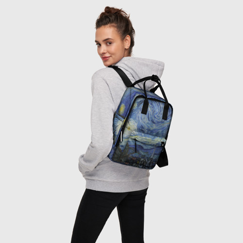 Женский рюкзак 3D с принтом Звездная ночь Ван Гога, вид сбоку #3