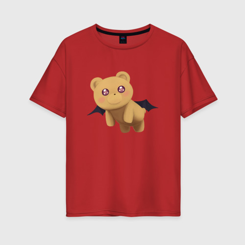 Женская футболка хлопок Oversize Сон в замке демона: Мишка-летучая мышь, цвет красный