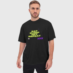 Мужская футболка oversize 3D Eat, sleep, nft, repeat, неоновый текст - фото 2