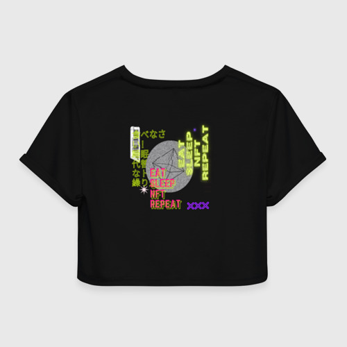 Женская футболка Crop-top 3D Eat, sleep, nft, repeat, неоновый текст, цвет 3D печать - фото 2