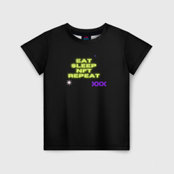 Детская футболка 3D Eat, sleep, nft, repeat, неоновый текст