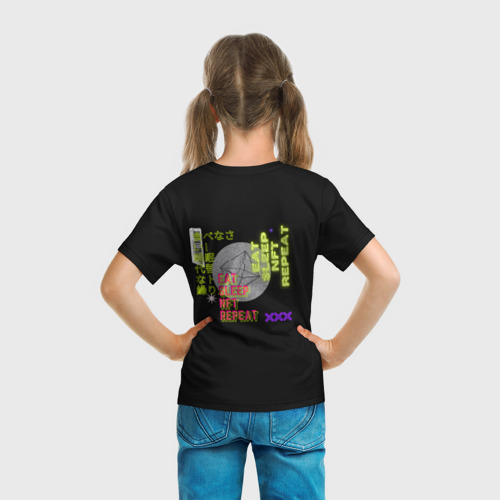 Детская футболка 3D Eat, sleep, nft, repeat, неоновый текст, цвет 3D печать - фото 6