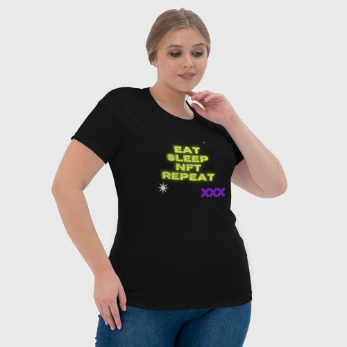 Женская футболка 3D с принтом Eat, sleep, nft, repeat, неоновый текст, фото #4