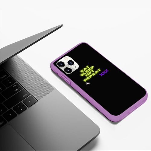 Чехол для iPhone 11 Pro Max матовый с принтом Eat, sleep, nft, repeat, неоновый текст, фото #5