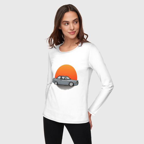 Женский лонгслив хлопок с принтом BMW Sun, фото на моделе #1