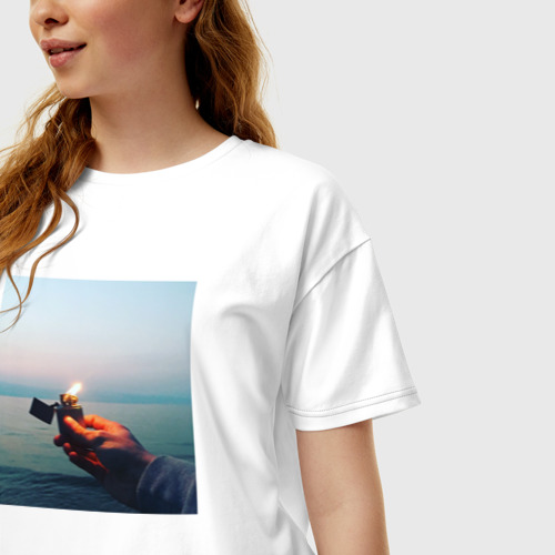 Женская футболка хлопок Oversize Пламенный свет на Байкале, цвет белый - фото 3