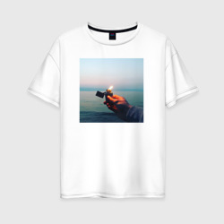 Женская футболка хлопок Oversize Пламенный свет на Байкале