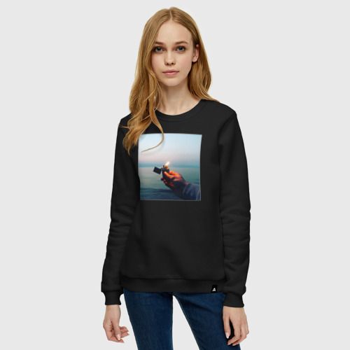 Женский свитшот хлопок Пламенный свет на Байкале, цвет черный - фото 3