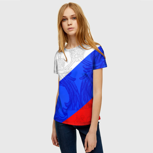 Женская футболка 3D Герб и флаг Россия, цвет 3D печать - фото 3