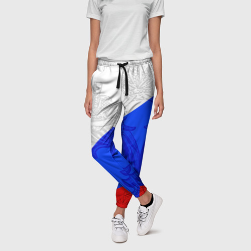 Женские брюки 3D с принтом ГЕРБ И ФЛАГ | РОССИЯ, фото на моделе #1