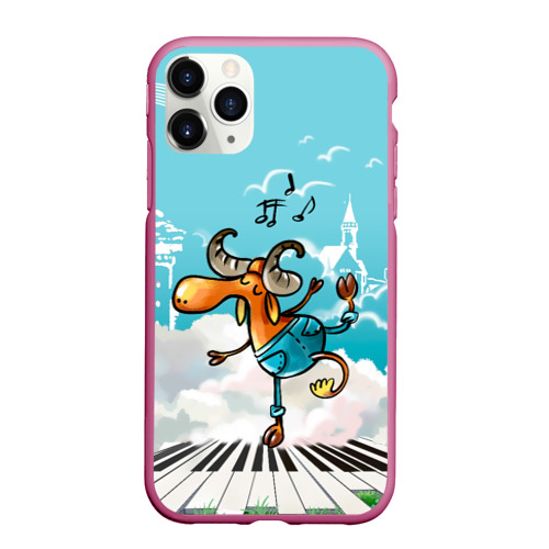 Чехол для iPhone 11 Pro Max матовый Музыкальная лось, цвет малиновый