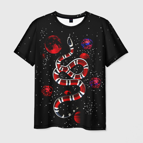 Мужская футболка с принтом Змея в Красном Космосе Space Snake, вид спереди №1