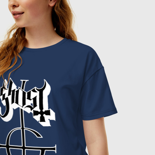 Женская футболка хлопок Oversize Ghost logo, цвет темно-синий - фото 3