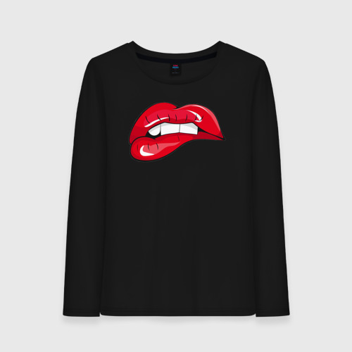 Женский лонгслив хлопок Red kiss (губы), цвет черный