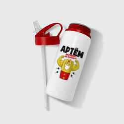 Бутылка для воды с трубочкой Артем заряжен на победу! - фото 2