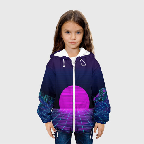 Детская куртка 3D Закат розового солнца Vaporwave Психоделика, цвет белый - фото 4