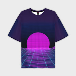 Мужская футболка oversize 3D Закат розового солнца Vaporwave Психоделика